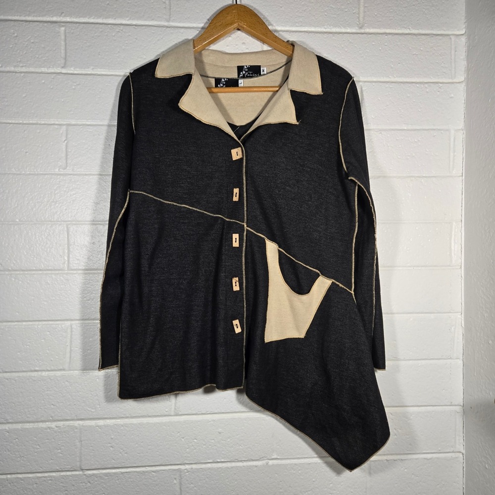 Fenini Asymmetrical Button Front‎ Cardigan Jacket Medium Lagenlook Artsy USA